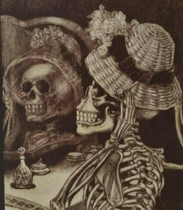 Halloween Postcard Ullman Female Skeleton Looks In Mirror 1909 Arthur Lewis 160