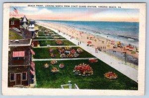 1937 BEACH FRONT NORTH FROM COAST GUARD STATION VIRGINIA BEACH VA LINEN POSTCARD