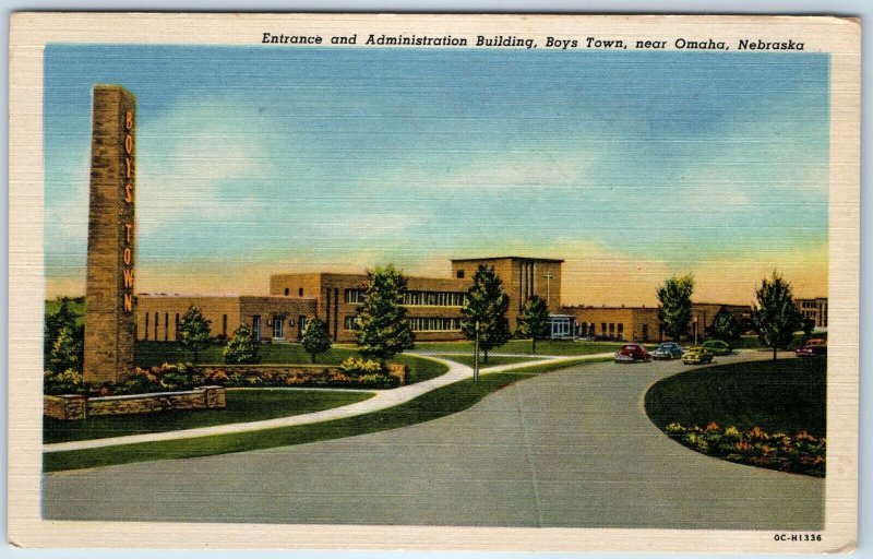 1950 Omaha, NE Boys Town Sign Entrance Christian Camp Edward Flanagan  PC A248