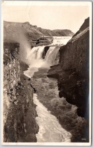 Gullfoss Waterfall Iceland Hvítá River in Southwest Real Photo RPPC Postcard