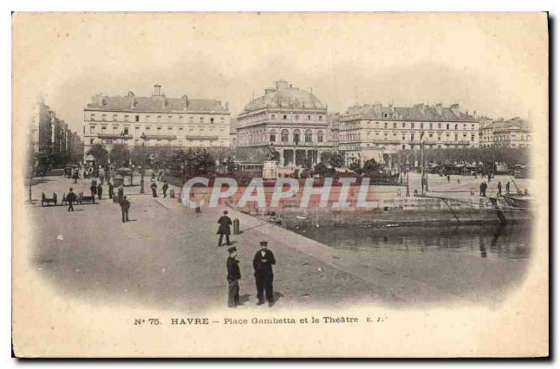 Postcard Old Havre Place Gambetta and Theater