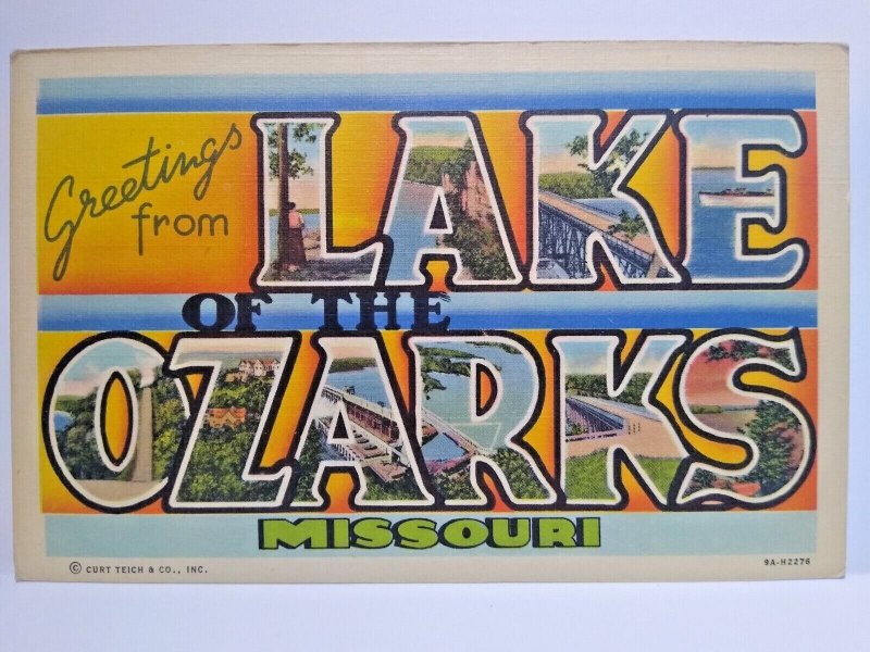 Greetings From Lake Of The Ozarks Missouri Large Big  Letter Postcard Linen