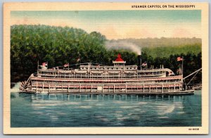 Vtg Excursion Steamer Ship Capitol On The Mississippi 1930s View Linen Postcard