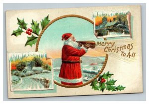 Vintage 1919 Christmas Postcard - Santa Claus with Megaphone Wishing Merry Xmas