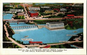 Aerial View Businesses Services Hotels Gas Wisconsin Dells Vintage Postcard E10