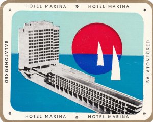 Hungary Balatonfured Hotel Marina Vintage Luggage Label sk3832