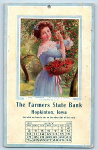 Hopkinton Iowa IA Postcard The Farmers State Bank  Calendar Pretty Women Scene