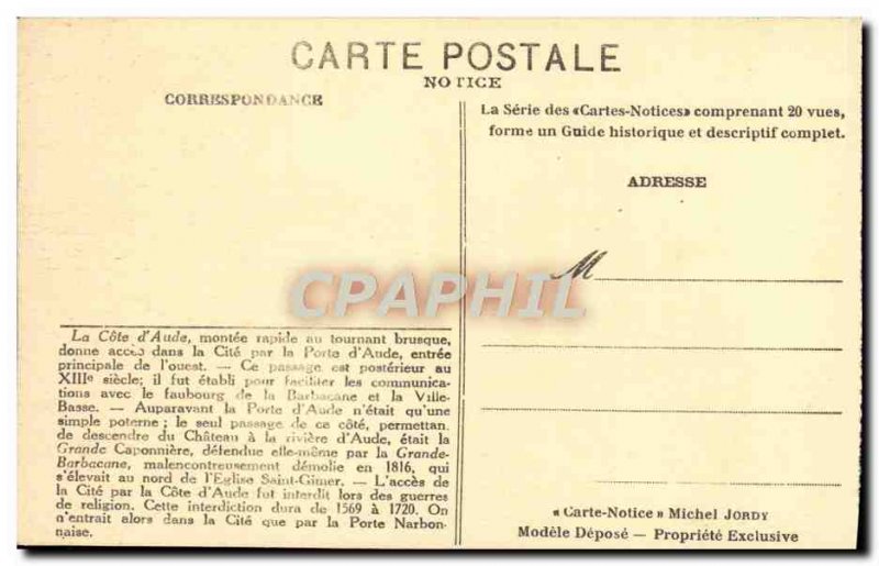 Old Postcard La Cite Carcassonne La Cote D & # 39Aude
