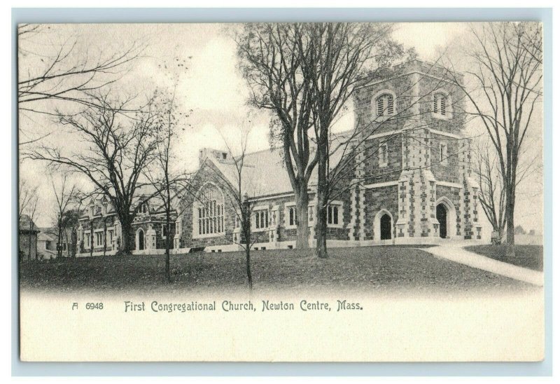 Circa 1900-07 First Congregational Church, Newton Centre MA Vintage Postcard P18