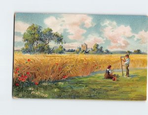 Postcard Man Woman Nature Landscape Embossed Painting/Art Print