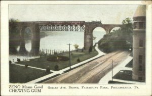 Philadelphia PA Girard Asve RR Train Bridge ZENO CHEWING GUM Postcard