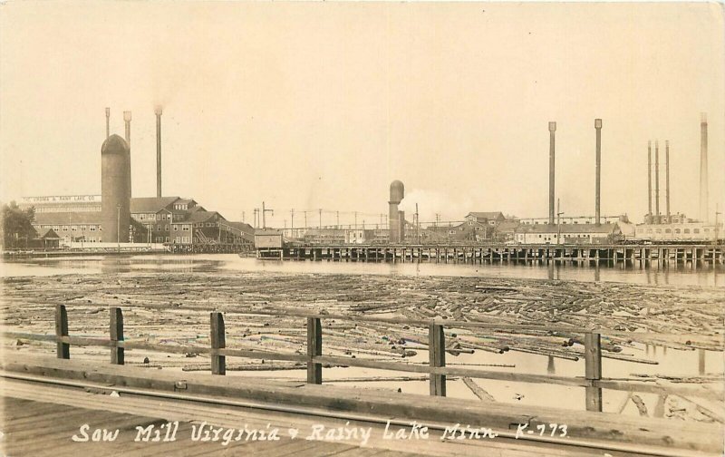 Postcard RPPC Logging lumber 1930s Sawmill Virginia Rainy Lake Minnesota 23-2287 