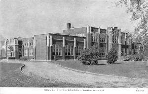 Amboy Illinois~Township High School~Shrubs on Front Lawn~1950s B&W Postcard