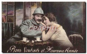 Old Postcard Army Good Wishes and Happy Year Woman
