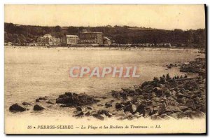 Old Postcard Perros Guirec The Beach And The Rocks From Trestraou