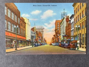 Main Street Evansville IN Litho Postcard H1300084637