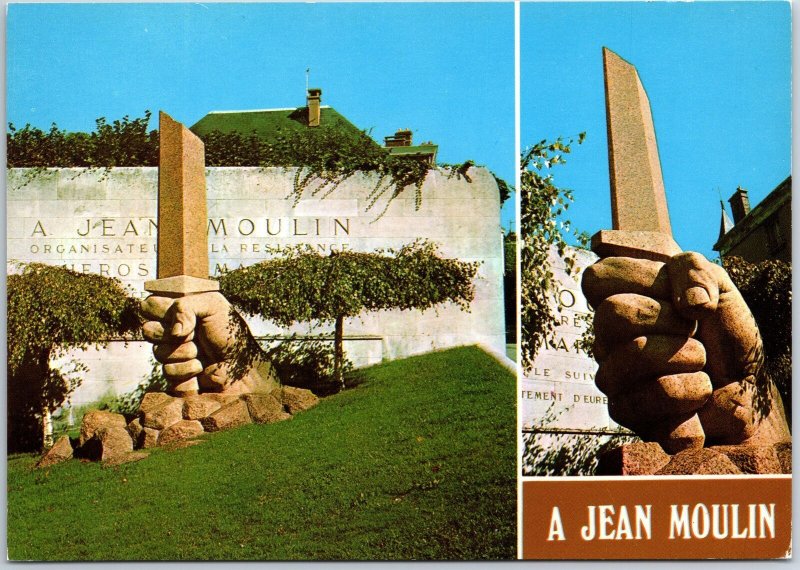 VINTAGE POSTCARD CONTINENTAL SIZE MONUMENT TO JEAN MOULIN OF THE RESISTANCE