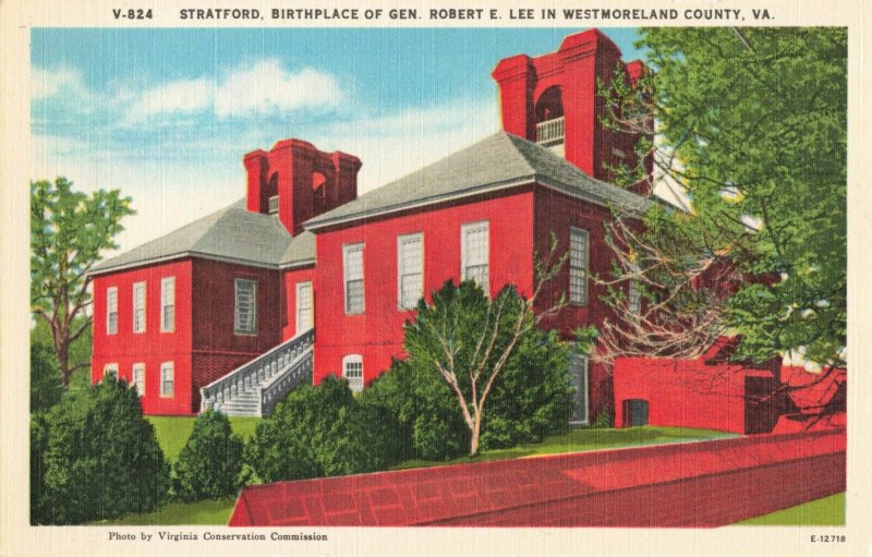 Postcard Stratford Birthplace of Gen Robert E Lee Virginia