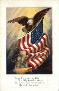 Eagle with American Flag EMBOSSED c1910 Postcard