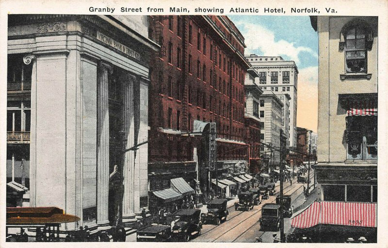 Granby St. from Main, Showing Atlantic Hotel, Norfolk, Virginia,  Early Postcard