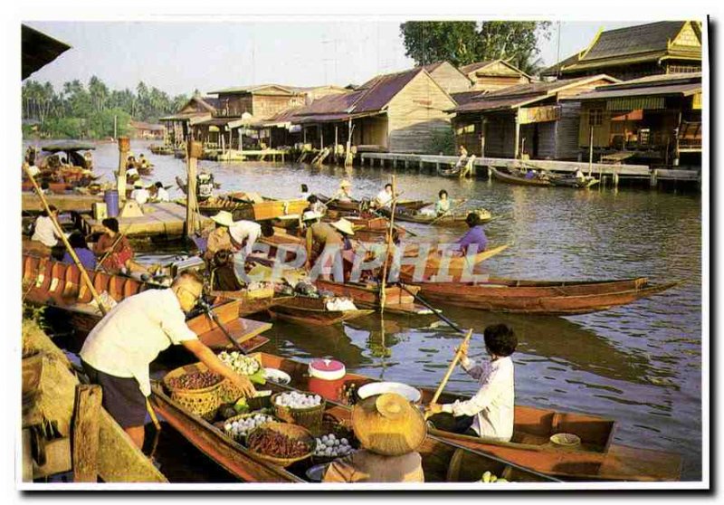 Modern Postcard The Unique and colorful floating market of Thailand