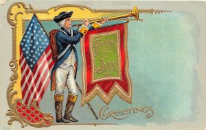 F58/ Patriotic Postcard c1910 Fourth of July 4th Soldier Gold 1