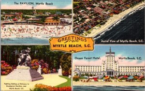 Linen Postcard Multiple Views Greetings from Myrtle Beach, South Carolina