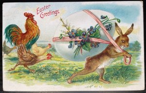 Vintage Victorian Postcard 1909 Easter Greetings - Rabbit Hauling a Large Egg