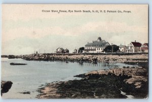 Rye North Beach New Hampshire NH Postcard Ocean Wave House Scene c1920's Antique