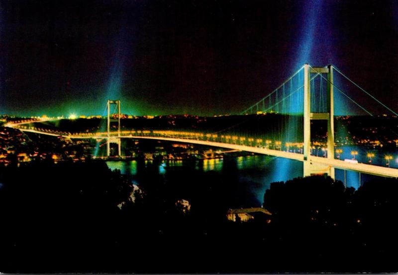 Turkey Istanbul The Bosphorus Bridge At Night