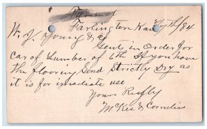 1884 Order for Car of Lumber Farlington Kansas KS Clinton Iowa IA Postal Card