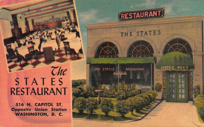 The States Restaurant, Washington, D.C., Early Linen Postcard, Unused