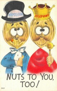 Comic  NUTS TO YOU TOO!  Napoleon & Josephine Peanut Characters   Linen Postcard