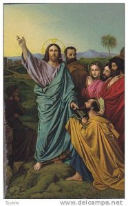 Jesus and his apostled, Peter kneeling in front of Him, 1900-1910