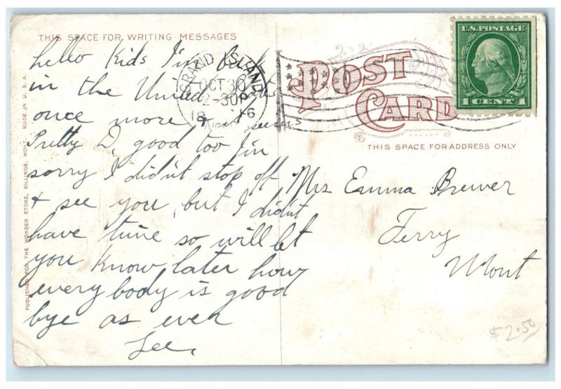 1916 Hotel Northern Building Billings Montana MT Antique Posted Postcard