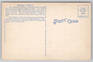 Springfield MA Masonic Temple Massachusetts Postcard F25