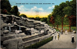 Vtg Barless Bear Den Washington Park Milwaukee Wisconsin WI Linen Postcard