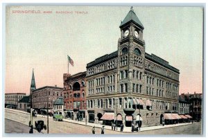 c1910's Masonic Temple Exterior Roadside Springfield MA Unposted Flag Postcard