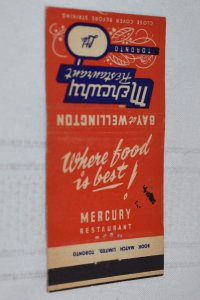 Mercury Restaurant Toronto Canada 30 Strike Matchbook Cover