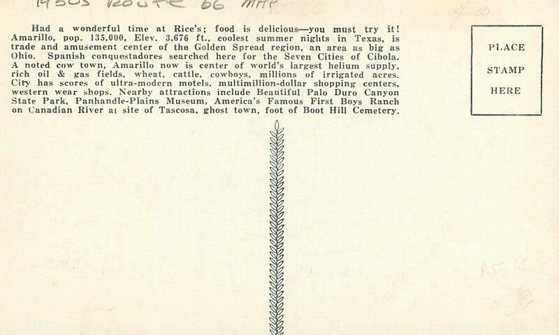 Artist impression 1950s Route 66 Map Texas Postcard 20-11897