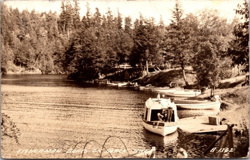 Real Photo Postcard Fisherman Boats on Black River in New York