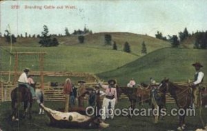 Branding Cattle out West Western Cowboy, Cowgirl 1912 roundness on corners fr...
