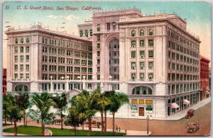 1911 U.S Grant Hotel San Diego California Street View Palm Trees Posted Postcard