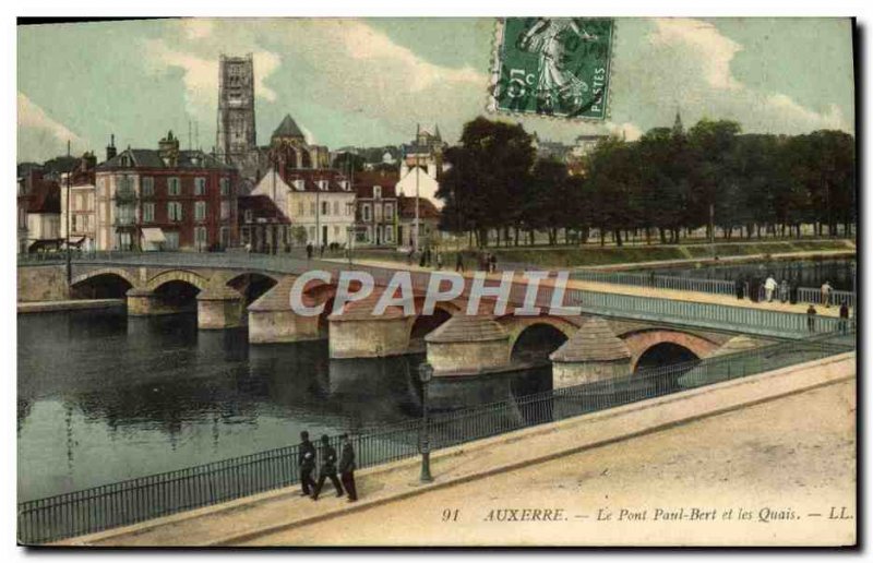 Old Postcard Auxerre Paul Bert Bridge and Quays