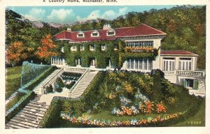 Vintage Postcard A Country Home Stairs Flower Garden Rochester Minnesota MN