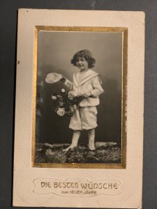 1908 Happy New Year / Die beaten wind ache real photo gold embossed