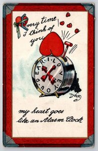 Valentine Heart Alarm Clock Dwig To Davidson Schmitz Long Pine NE Postcard A35