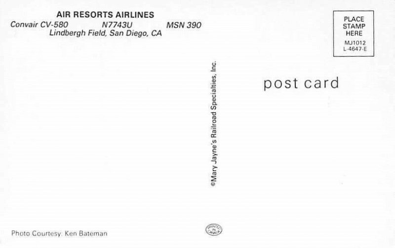 Airline Postcards Air Resorts Airlines Convair CV-580 N7743U MSN 390  