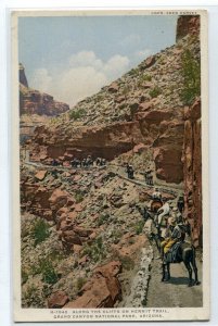 Riders Along Cliffs Hermit Trail Grand Canyon National Park Fred Harvey postcard