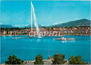 'Modern Postcard Geneva Jet d''Eau and Mont Blanc'